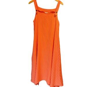 Kaktus Size Small Linen Blend Sleeveless Midi Coral White Stripe Coastal Fairy